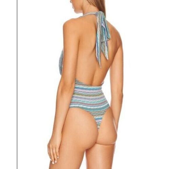 Intimately x FP OB1567379 Women's Sz M Blue Combo Retro Babe Halter Bodysuit - Picture 8 of 8